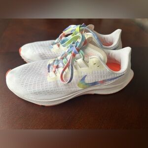 Nike Pegasus White Women's Running Sneakers with Rainbow Swoosh and Laces